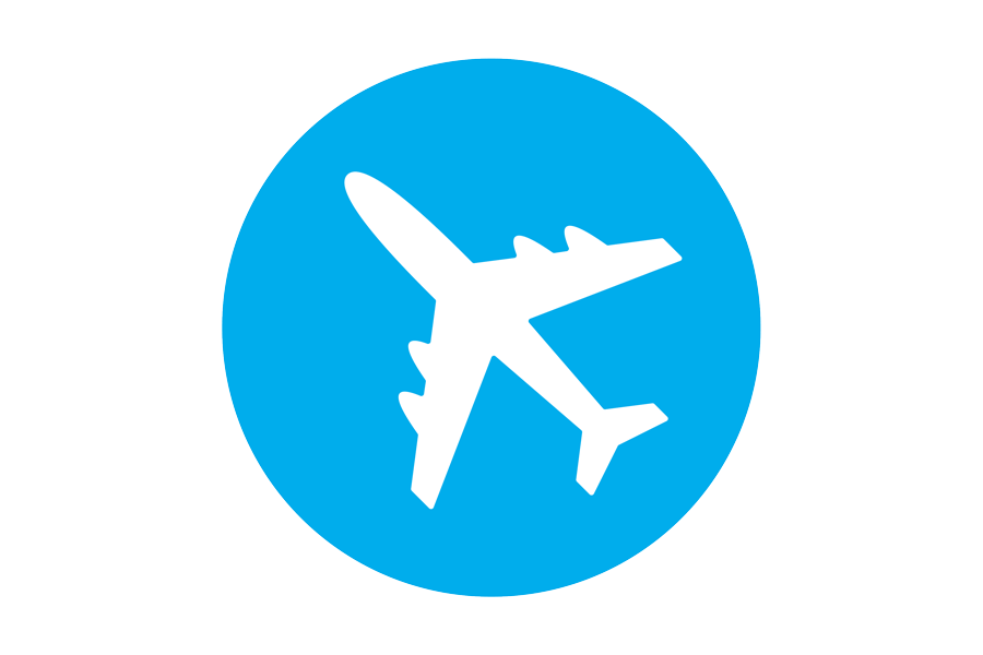 Icon of a plane on a blue background.